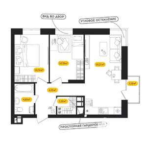 2-к квартира, вторичка, 54м2, 22/24 этаж