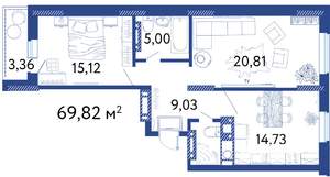 2-к квартира, сданный дом, 68м2, 14/16 этаж