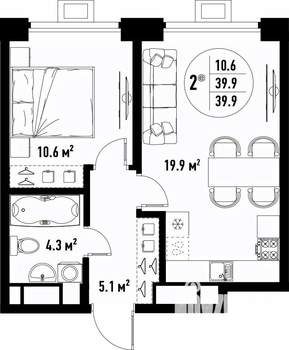 2-к квартира, вторичка, 40м2, 9/25 этаж