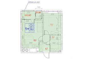 1-к квартира, вторичка, 39м2, 1/17 этаж