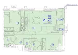 2-к квартира, вторичка, 67м2, 15/17 этаж