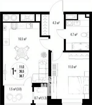 1-к квартира, вторичка, 39м2, 7/17 этаж
