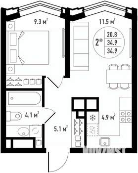 2-к квартира, вторичка, 35м2, 7/24 этаж