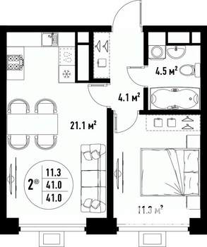2-к квартира, вторичка, 41м2, 8/25 этаж