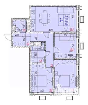 4-к квартира, вторичка, 77м2, 21/25 этаж