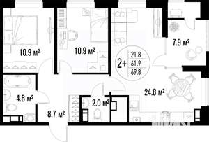 2-к квартира, вторичка, 70м2, 11/20 этаж