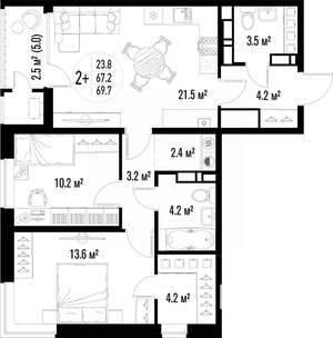 2-к квартира, вторичка, 70м2, 11/25 этаж