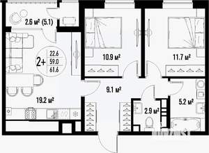 2-к квартира, вторичка, 62м2, 3/25 этаж