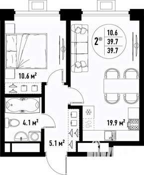2-к квартира, вторичка, 40м2, 19/25 этаж