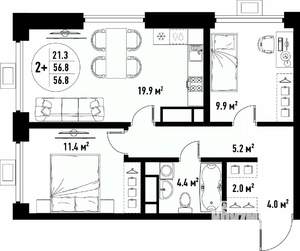 3-к квартира, вторичка, 57м2, 11/25 этаж