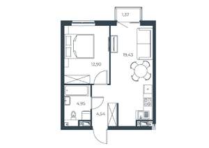 1-к квартира, вторичка, 43м2, 16/30 этаж