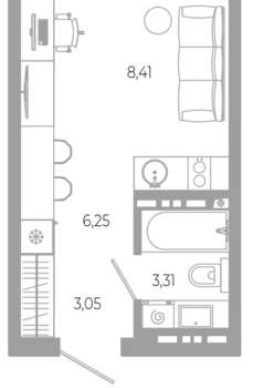 Студия квартира, вторичка, 21м2, 12/18 этаж