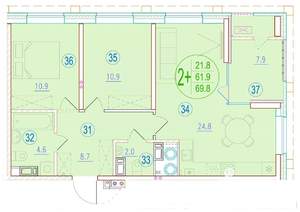 2-к квартира, вторичка, 70м2, 12/20 этаж