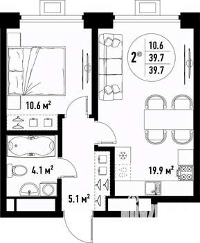 2-к квартира, вторичка, 40м2, 18/25 этаж