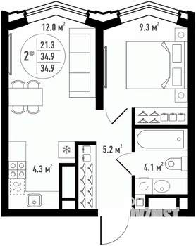 2-к квартира, вторичка, 35м2, 4/24 этаж