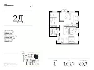 2-к квартира, вторичка, 70м2, 16/25 этаж