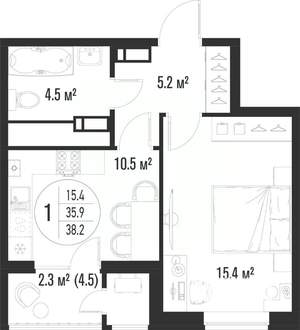 1-к квартира, вторичка, 38м2, 16/25 этаж