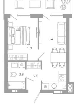 1-к квартира, вторичка, 46м2, 1/25 этаж