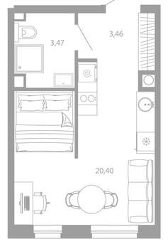 Студия квартира, вторичка, 27м2, 3/26 этаж