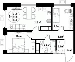 3-к квартира, вторичка, 57м2, 8/25 этаж
