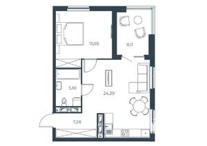 1-к квартира, строящийся дом, 61м2, 27/30 этаж