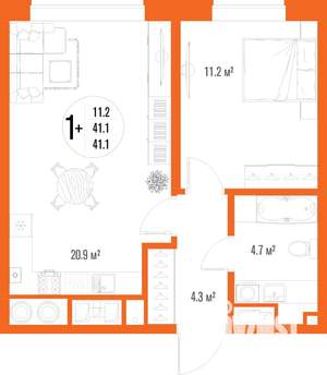 1-к квартира, вторичка, 41м2, 3/17 этаж