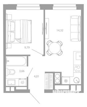 1-к квартира, вторичка, 32м2, 24/26 этаж