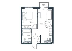 1-к квартира, строящийся дом, 42м2, 25/30 этаж