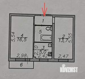 2-к квартира, вторичка, 43м2, 5/5 этаж