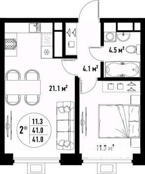 2-к квартира, вторичка, 41м2, 6/25 этаж