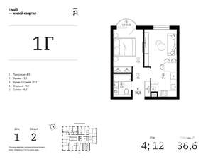 1-к квартира, вторичка, 37м2, 12/25 этаж