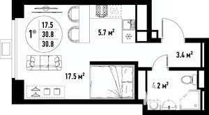 1-к квартира, вторичка, 31м2, 6/25 этаж