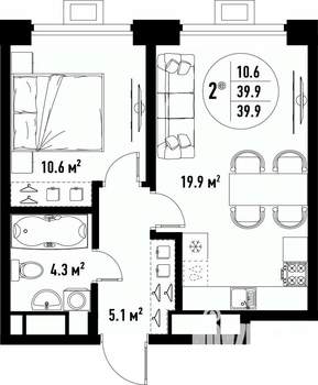 2-к квартира, вторичка, 40м2, 12/25 этаж
