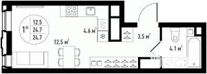 1-к квартира, вторичка, 25м2, 6/24 этаж