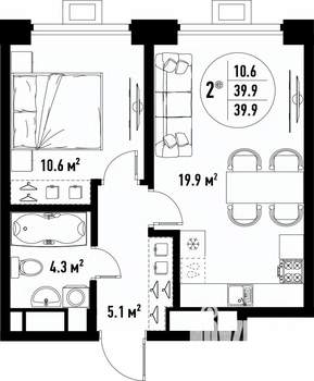 2-к квартира, вторичка, 40м2, 14/25 этаж
