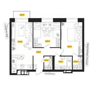 2-к квартира, вторичка, 61м2, 23/24 этаж