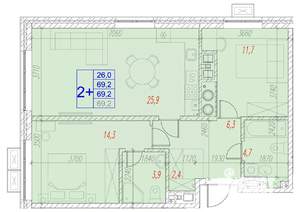 2-к квартира, вторичка, 69м2, 16/17 этаж