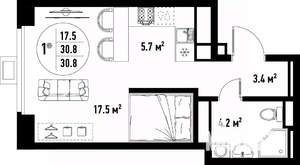 1-к квартира, вторичка, 31м2, 5/25 этаж