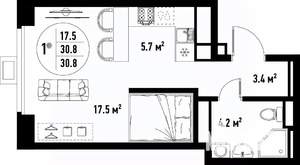 1-к квартира, вторичка, 31м2, 21/25 этаж