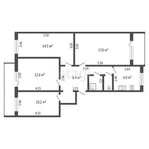4-к квартира, вторичка, 76м2, 2/5 этаж