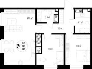 2-к квартира, строящийся дом, 63м2, 4/17 этаж