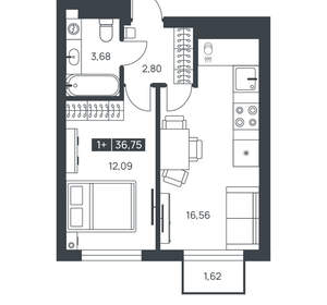 1-к квартира, вторичка, 37м2, 10/16 этаж