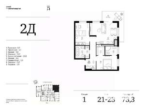 2-к квартира, вторичка, 73м2, 21/25 этаж