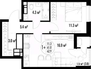 1-к квартира, вторичка, 43м2, 4/25 этаж