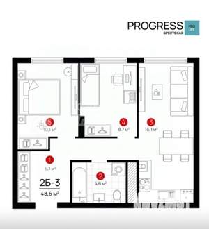 2-к квартира, вторичка, 49м2, 4/9 этаж
