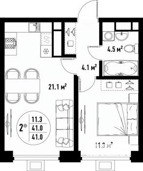 2-к квартира, вторичка, 41м2, 12/25 этаж