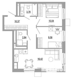 2-к квартира, вторичка, 53м2, 14/18 этаж