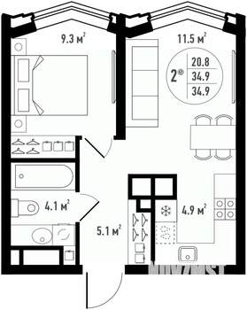 2-к квартира, вторичка, 35м2, 14/24 этаж