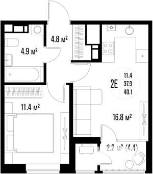 1-к квартира, вторичка, 40м2, 3/18 этаж