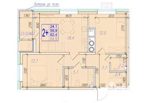 2-к квартира, вторичка, 62м2, 1/18 этаж